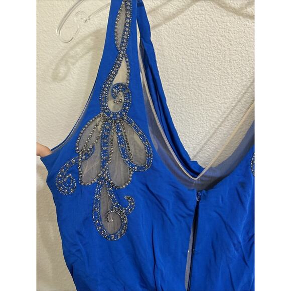 badgley mischka , Blue Long Floral Dress, Formal, Embellished, Stretchy, Size 0 - Picture 5 of 6